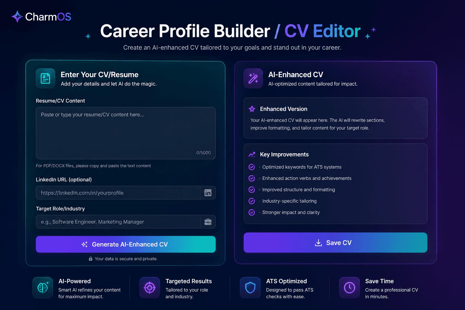 CharmOS CV editor input