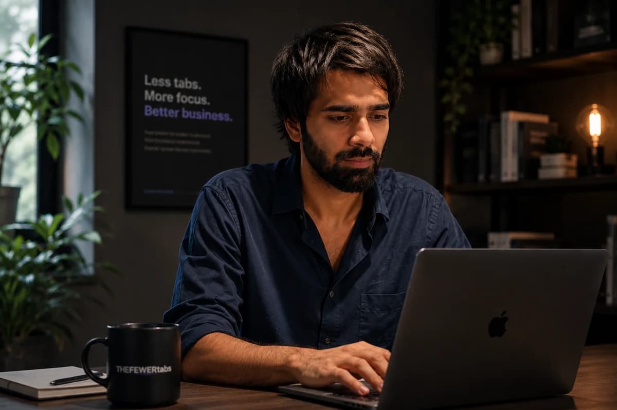 Faizan working at THEFEWERtabs studio