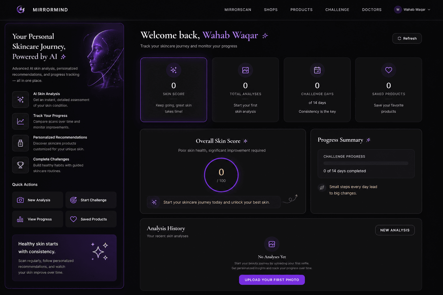 MirrorMind skincare dashboard