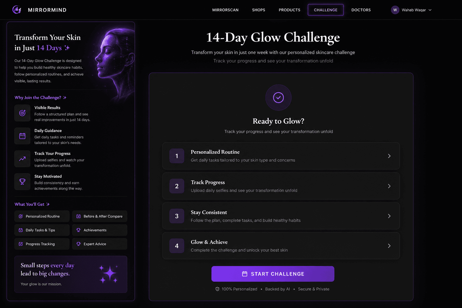 MirrorMind 14-day glow challenge
