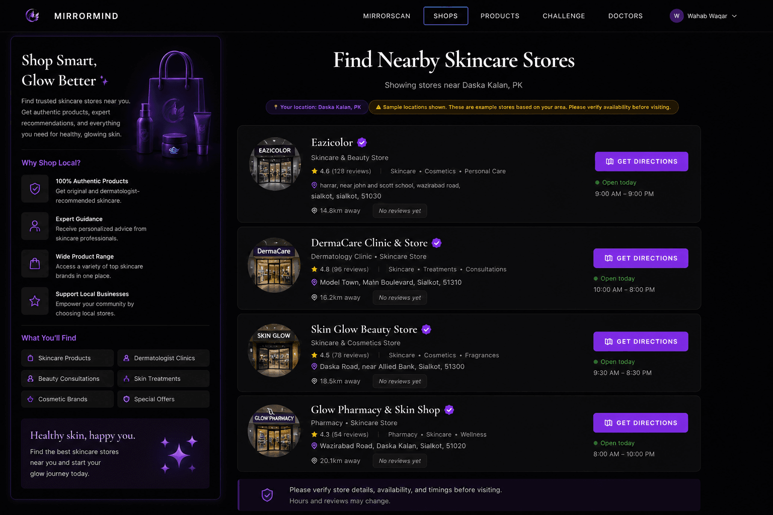 MirrorMind find skincare stores