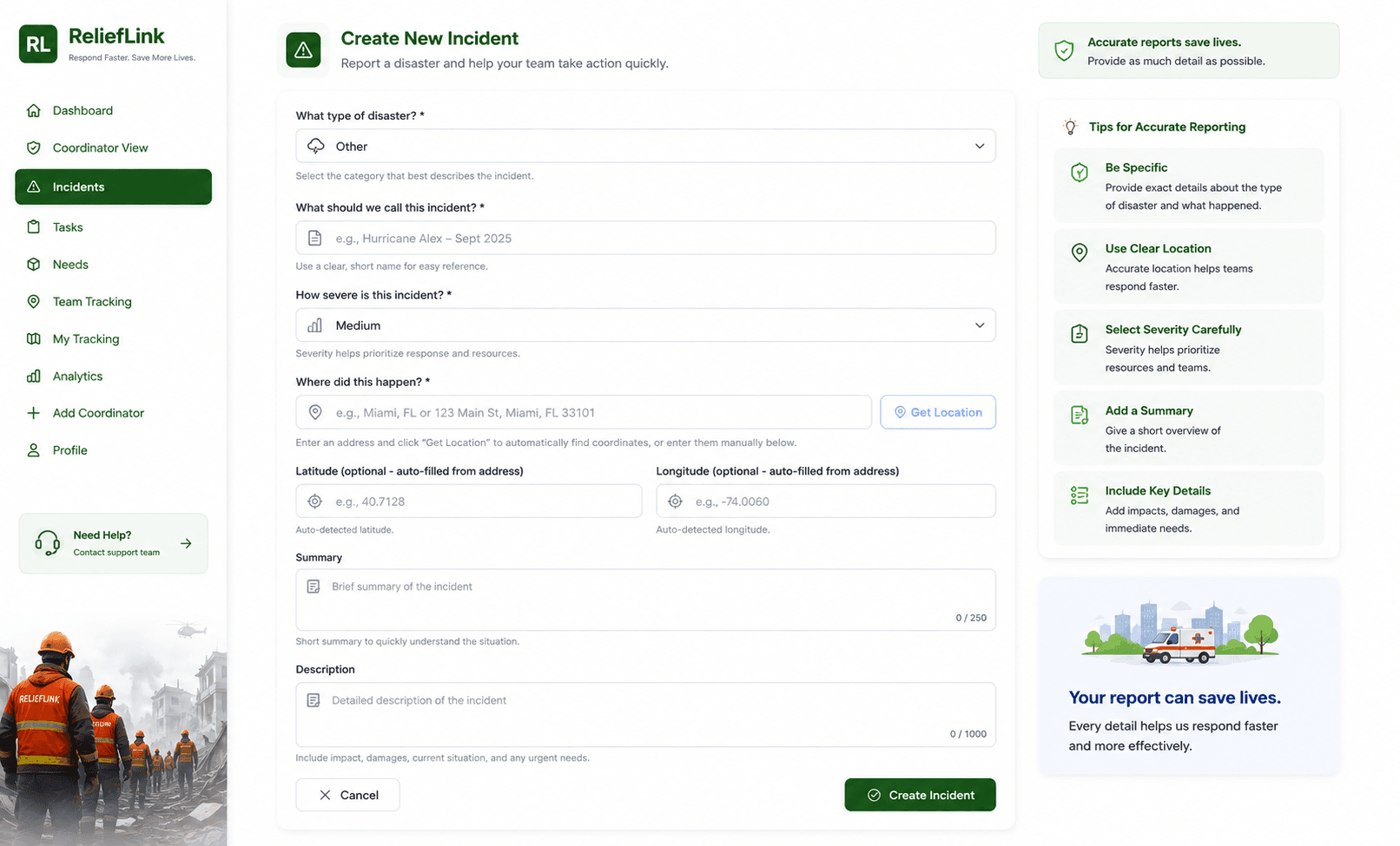 Supply-chain monitoring view for optimizing relief material delivery.