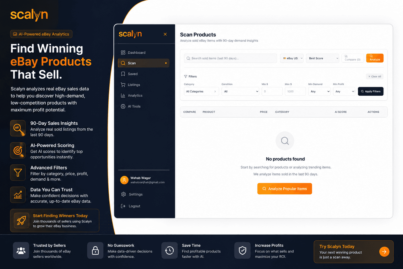 Automated product research identifying high-performing marketplace opportunities.