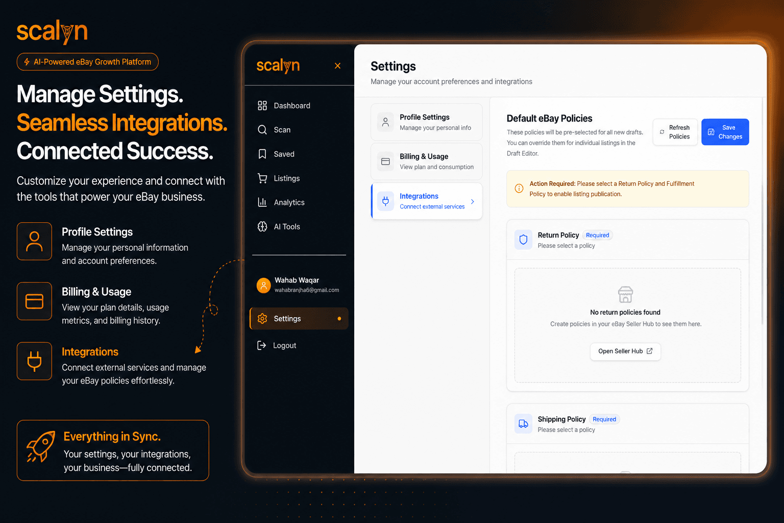 Scalyn.ai overview tying research, listings, and analytics together.